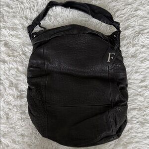 Oversized FURLA Peppled Leather Black Bag
